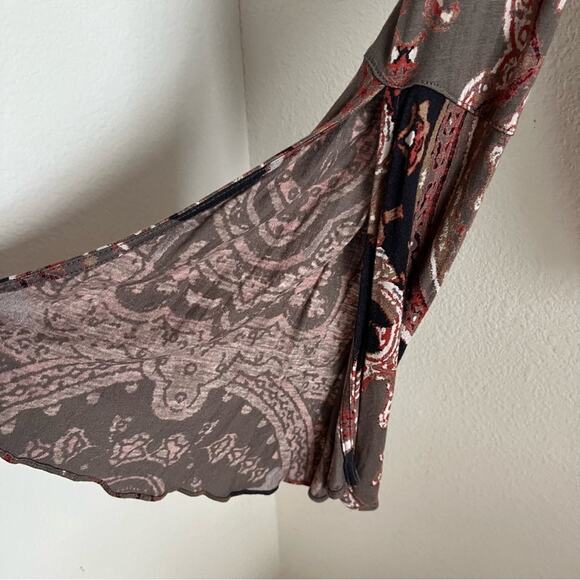 Free People Fiona Print Top Surplice Statement Sleeve Blouse Shirt Medium - Picture 11 of 13